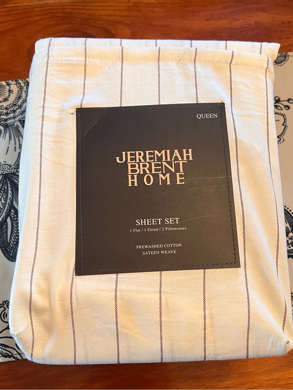 Jeremiah Brent Home Queen Flat Sheet ONLY - White with Thin Stripes